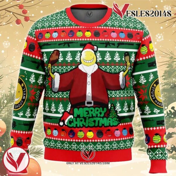 Santa Koro-Sensei Assassination Classroom Ugly Christmas Sweater, Unique Christmas Gift For Fans - Vesles2014S