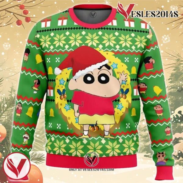 Santa Shinnosuke Crayon Shin-chan Ugly Christmas Sweater, Unique Christmas Gift For Fans - Vesles2014S