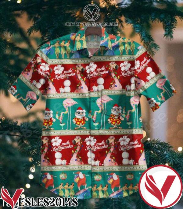 Santa Surfing Flamingo Hawaiian Shirt, Unique Gifts For Friends - Vesles2014S 1