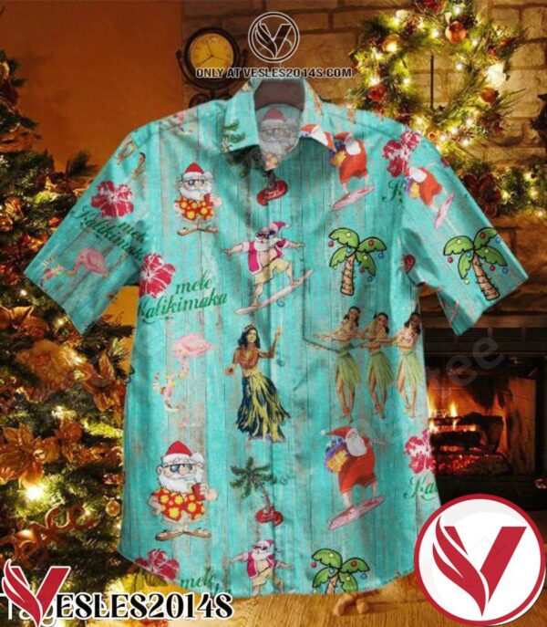 Santa Surfing Mele Kalikimaka Christmas Hawaiian Shirt, Unique Gifts For Friends - Vesles2014S 1