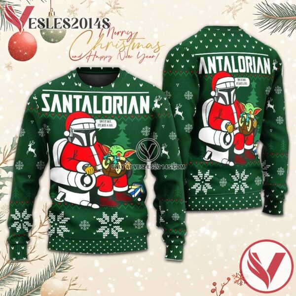 Santalorian And Baby Yoda Ugly Sweater, Unique Winter Outfits For Fans - Vesles2014S  1