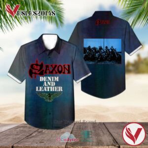 Saxon Band Denim and Leather Album Hawaiian Shirt, Best Gift For Music Lovers Vesles2014S