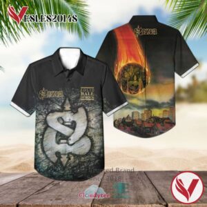 Saxon Band Solid Ball of Rock Album Hawaiian Shirt, Best Gift For Music Lovers Vesles2014S