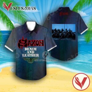 Saxon Denim And Leather Album Cover Hawaiian Shirt, Unique Gifts For Music Lovers - Vesles2014S