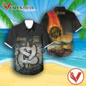 Saxon Solid Ball Of Rock Album Cover Hawaiian Shirt, Unique Gifts For Music Lovers - Vesles2014S