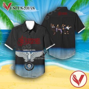 Saxon Wheels Of Steel Album Cover Hawaiian Shirt, Unique Gifts For Music Lovers - Vesles2014S