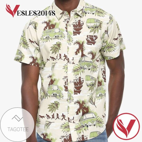 Scooby Doo Mystery Machine Tropical Hawaiian Graphic Print Short Sleeve Hawaiian Casual Shirt Vesles2014S 1