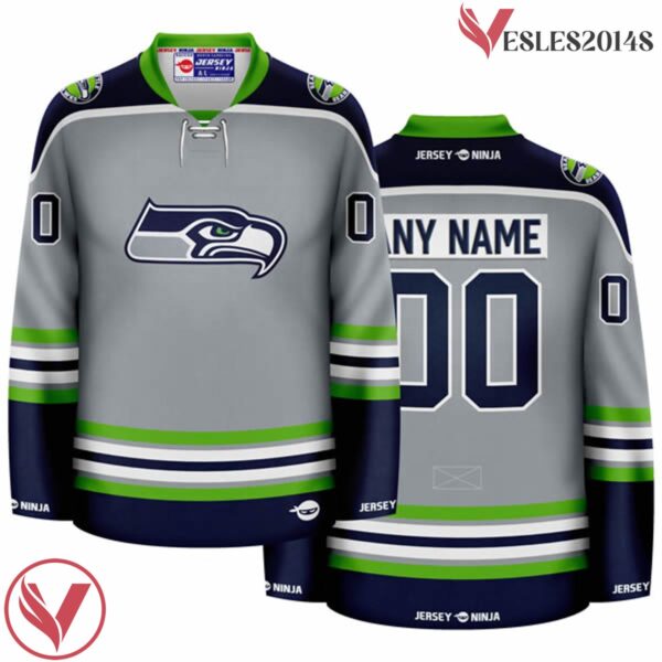 Seahawks Green - Seattle Football Team Personalize Grey Jersey, Ice Hockey Coach Gift - Vesles2014S 3