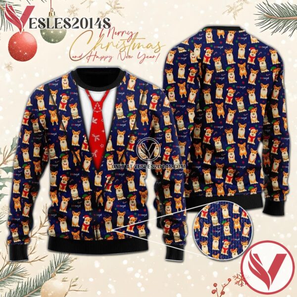 Seamless Christmas Pattern Corgis Ugly Sweater, Unique Winter Outfits For Fans - Vesles2014S  1