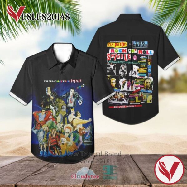Sex Pistols Band The Great Rock ‘n' Roll Swindle Album black Hawaiian Shirt, Best Gift For Music Lovers Vesles2014S