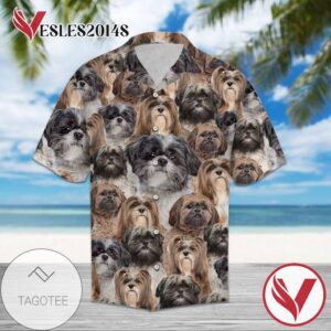 Shih Tzu Dogs Hawaiian Graphic Print Short Sleeve Hawaiian Casual Shirt Vesles2014S 1
