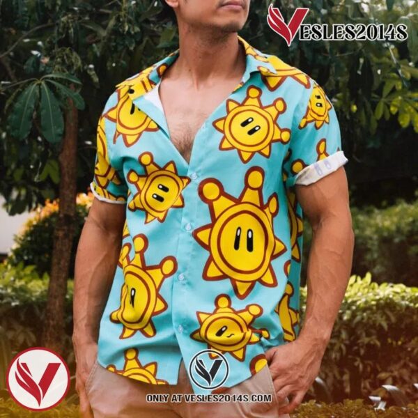 Shine Sprite Mario Bros Sunshine Hawaiian Button Up Shirt, Perfect Gifts For Anime Lovers - Vesles2014S 1