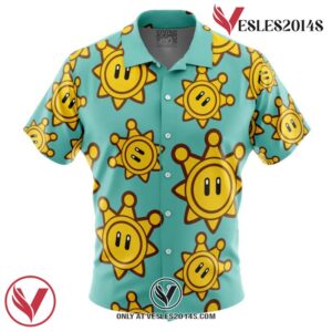 Shine Sprite Mario Bros Sunshine Hawaiian Button Up Shirt, Perfect Gifts For Anime Lovers - Vesles2014S