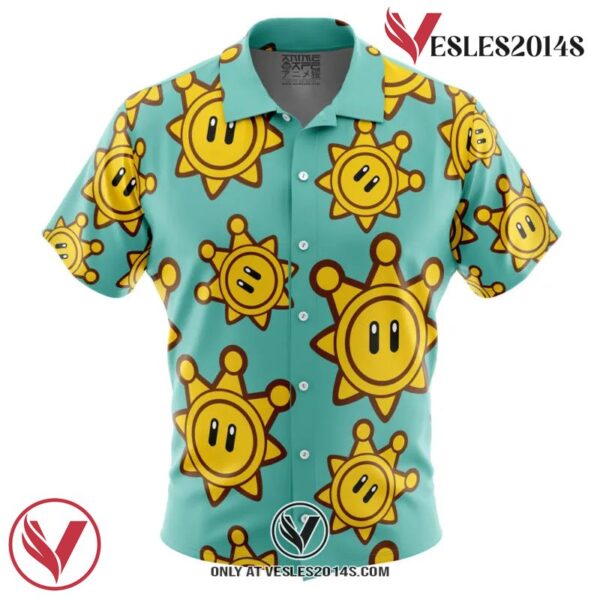 Shine Sprite Mario Bros Sunshine Hawaiian Button Up Shirt, Perfect Gifts For Anime Lovers - Vesles2014S