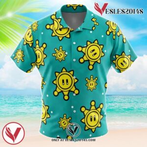 Shine Sprite Pattern Mario Bros Hawaiian Button Up Shirt, Perfect Gifts For Anime Lovers - Vesles2014S
