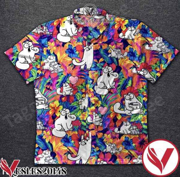 Simon’s Cat Colorful Flower Hawaiian Shirt, Unique Gifts For Friends - Vesles2014S 1