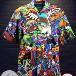 Skeleton Color For men And Women Graphic Print Short Sleeve Hawaiian Casual Shirt Vesles2014S 1