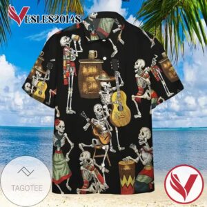 Skeleton Dancing Hawaiian Graphic Print Short Sleeve Hawaiian Casual Shirt Vesles2014S