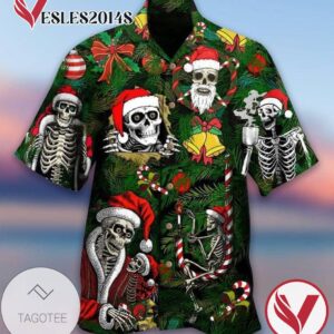 Skeleton Merry Christmas Print Short Sleeve Hawaiian Casual Shirt Vesles2014S