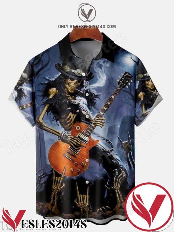 Skeleton Rock N Roll Art Halloween Hawaiian Shirt, Unique Gifts For Friends - Vesles2014S 1