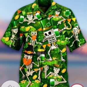Skeleton Saint Patrick For men And Women Graphic Print Short Sleeve Hawaiian Casual Shirt Vesles2014S 1