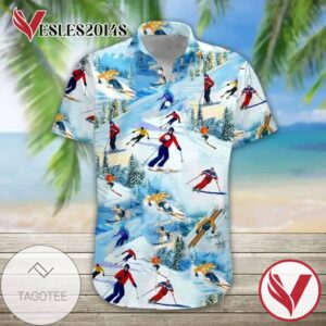 Skiing Lover Hawaiian Graphic Print Short Sleeve Hawaiian Casual Shirt Vesles2014S 1