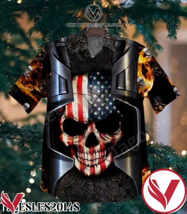 Skull American Flag Black Hawaiian Shirt, Unique Gifts For Friends - Vesles2014S 1