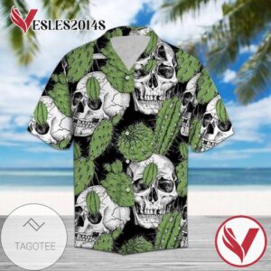 Skull And Cactus Hawaiian Graphic Print Short Sleeve Hawaiian Casual Shirt Vesles2014S 1