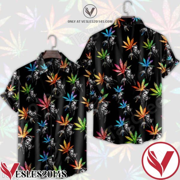 Skull And Colorful Weed Leaves Hawaiian Shirt, Unique Gifts For Friends - Vesles2014S 1