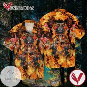 Skull Firefighter First In Last Out For men And Women Graphic Print Short Sleeve Hawaiian Casual Shirt Vesles2014S