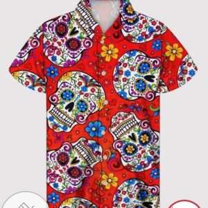 Skull Flower For men And Women Graphic Print Short Sleeve Hawaiian Casual Shirt Vesles2014S