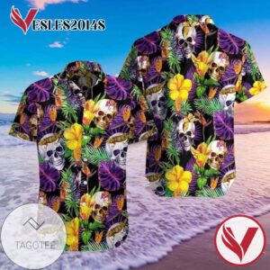 Skull Flower Fresh Print Short Sleeve Hawaiian Casual Shirt Vesles2014S 1