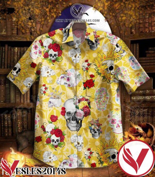 Skull Flower Yellow Hawaiian Shirt, Unique Gifts For Friends - Vesles2014S 1