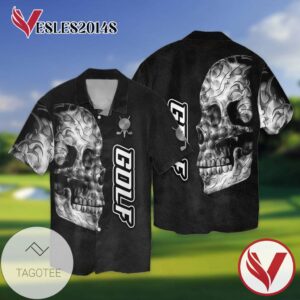 Skull Golf Graphic Print Short Sleeve Hawaiian Casual Shirt Vesles2014S 1