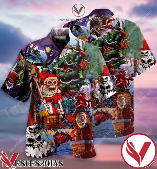 Skull Here Comes Santa Claus Christmas Unisex Hawaiian Shirt, Unique Gifts For Friends - Vesles2014S 1