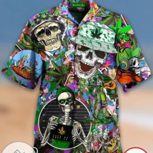 Skull Hippie Hawaiian Graphic Print Short Sleeve Hawaiian Casual Shirt Vesles2014S