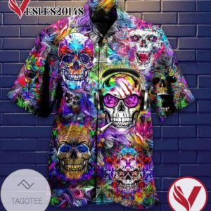 Skull Hippie Print Short Sleeve Hawaiian Casual Shirt Vesles2014S