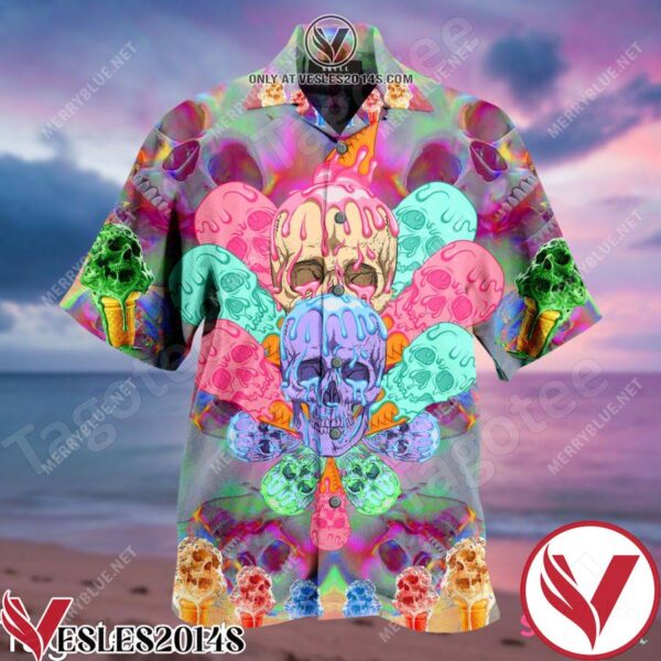 Skull Ice Cream Cooling Colorful Unisex Hawaiian Shirt, Unique Gifts For Friends - Vesles2014S 1