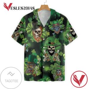 Skull Irish Saint Patrick Day For men And Women Graphic Print Short Sleeve Hawaiian Casual Shirt Vesles2014S