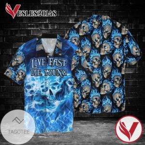 Skull Live Fast Die Young For Men And Women Graphic Print Short Sleeve Hawaiian Casual Shirt Vesles2014S