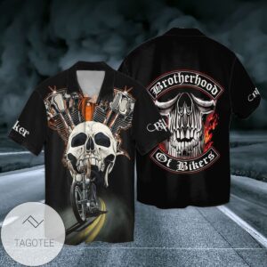 Skull Motorcycle Brotherhood Of Bikers For Men And Women Graphic Print Short Sleeve Hawaiian Casual Shirt Vesles2014S