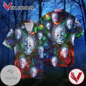 Skull Neon For Men And Women Graphic Print Short Sleeve Hawaiian Casual Shirt Vesles2014S