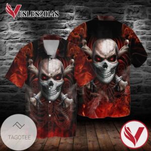 Skull Red 2 For Men And Women Graphic Print Short Sleeve Hawaiian Casual Shirt Vesles2014S 1