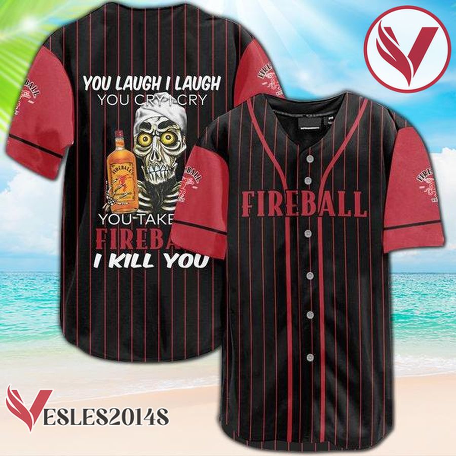 Skull Skeleton Fireball Whiskey Baseball Jersey, Perfect Gifts For Fans - Vesles2014S