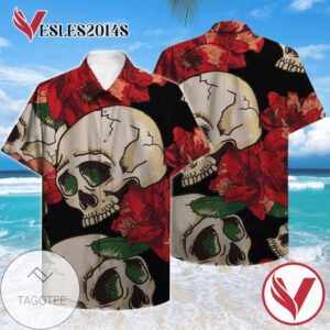 Skull Tropical Hawaiian II Graphic Print Short Sleeve Hawaiian Casual Shirt Vesles2014S