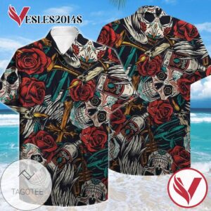 Skull Tropical Hawaiian III Graphic Print Short Sleeve Hawaiian Casual Shirt Vesles2014S 1