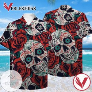 Skull Tropical Hawaiian IV Graphic Print Short Sleeve Hawaiian Casual Shirt Vesles2014S