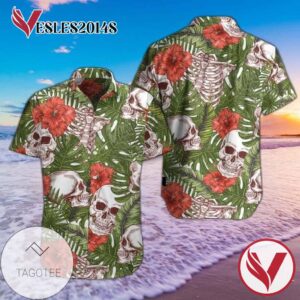 Skull Tropical Pattern Hawaiian Graphic Print Short Sleeve Hawaiian Casual Shirt Vesles2014S 1