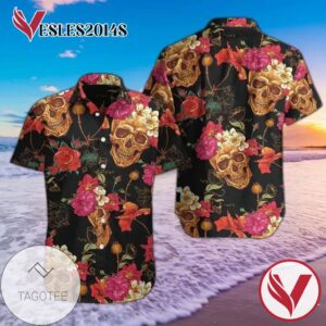 Skulls Colorful Hawaiian Graphic Print Short Sleeve Hawaiian Casual Shirt Vesles2014S 1