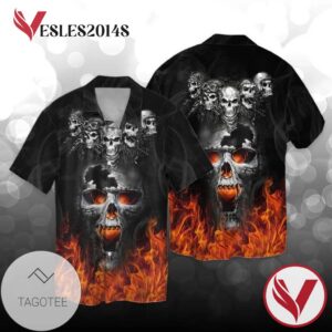 Skulls Fire For men And Women Graphic Print Short Sleeve Hawaiian Casual Shirt Vesles2014S